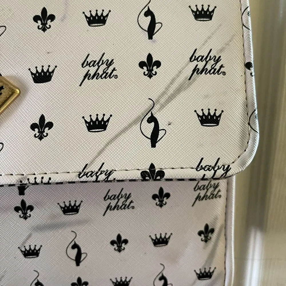 Baby Phat black and white logo satchel/shoulder bag with gold tone accent.